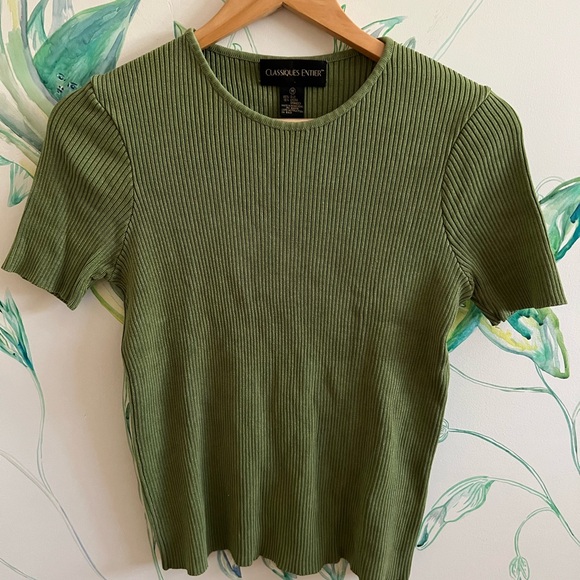 Classiques Entier Tops - Classiques Entier knit Olive Green Ribbed Short Sleeve Top